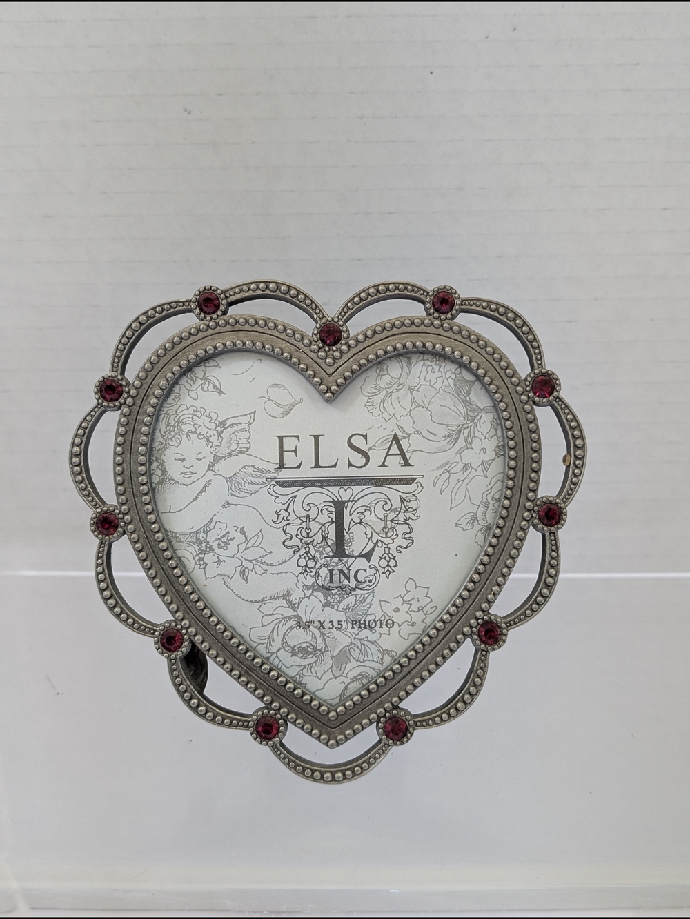 ELSA Silver Heart Photo Frame with Red Gem Accents